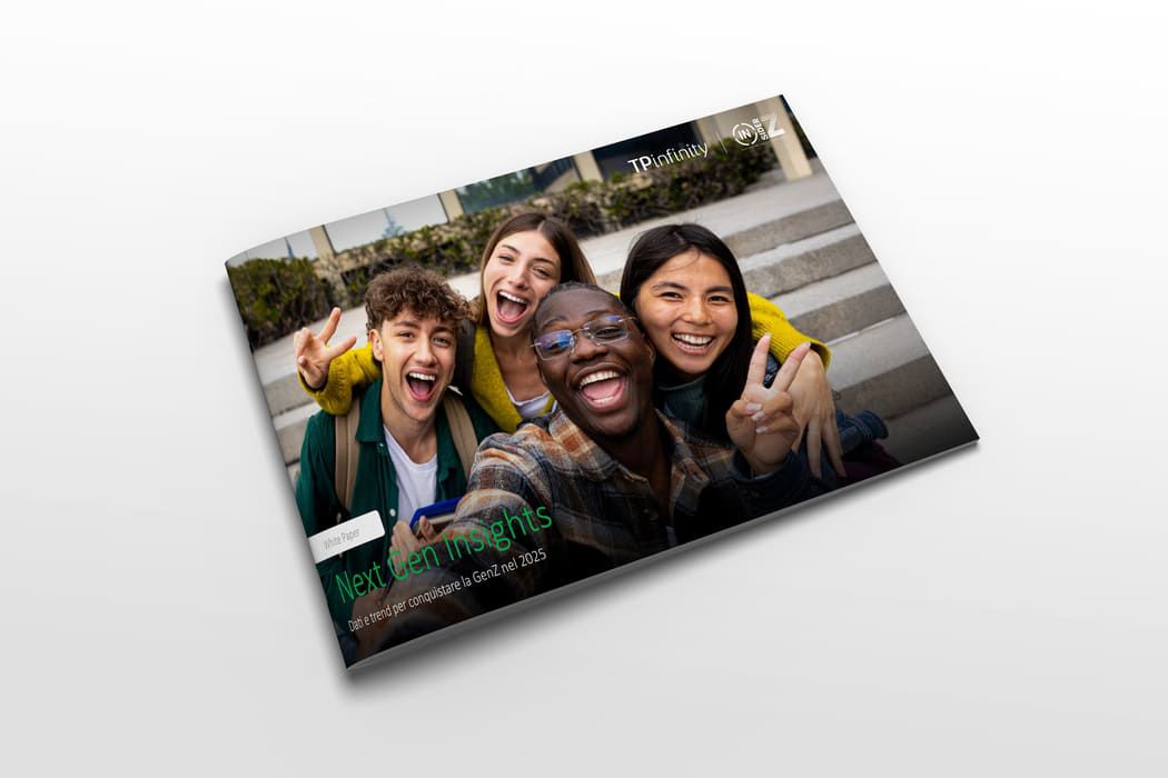 Mockup of White paper depicting smiling Gen Z consumers expressing positivity and creativity