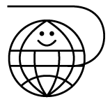 Icon of a smiling globe with eyes and a cheerful expression.
