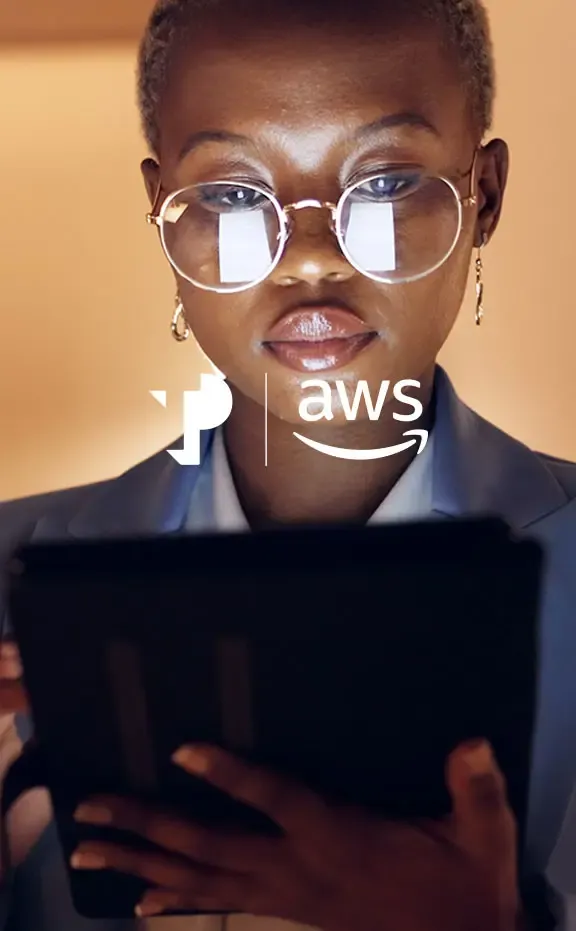 Business woman holding tablet